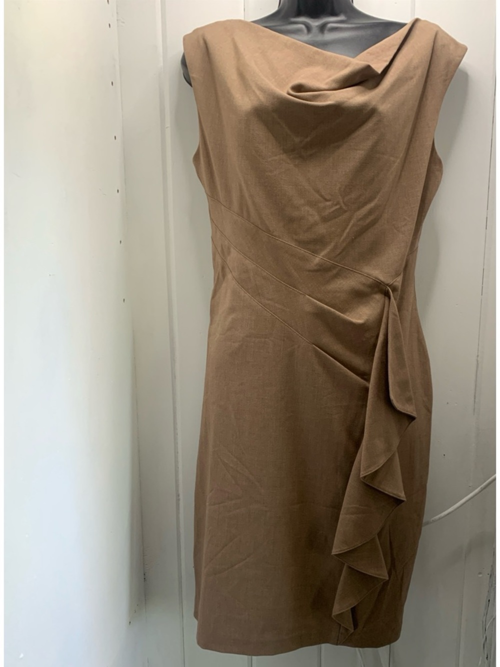 Jones Wear Sleeveless Tank Dress size 6 Minimalist Preppy Cowl Neck Ruffle Lined